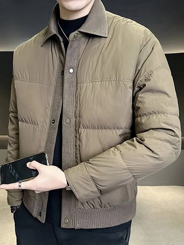 

Men's Patchwork down Jaet Loose Casual Warm Outerwear White Du down Quilted Polyester Fiber Youth ular Daily Wear