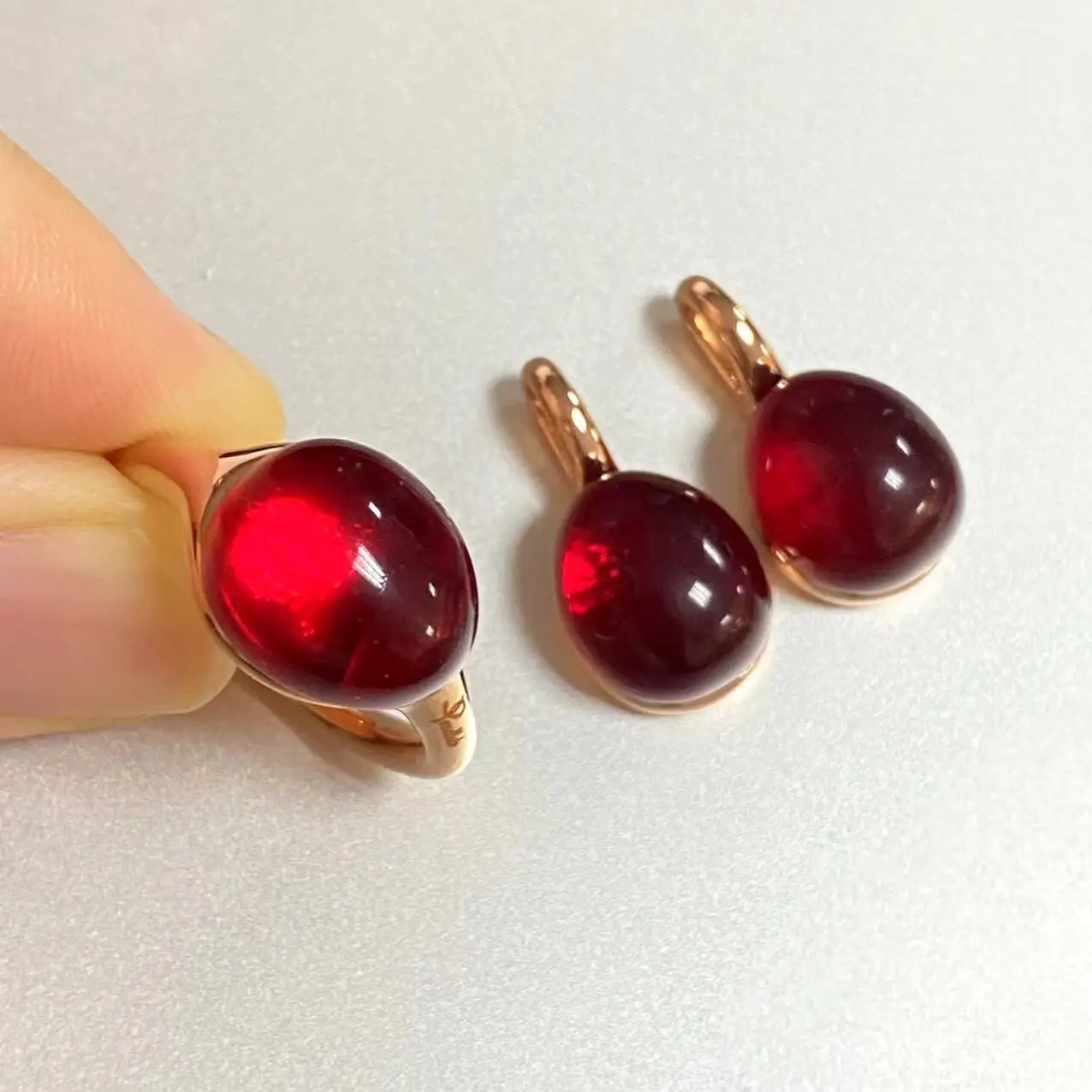 2Pcs/Set Classic  Jewelry Set 12X10mm Ring and Earrings Jewelry Set WaterDrop Crystal Jewelry Set Amethyst Red Crystal Bijoux