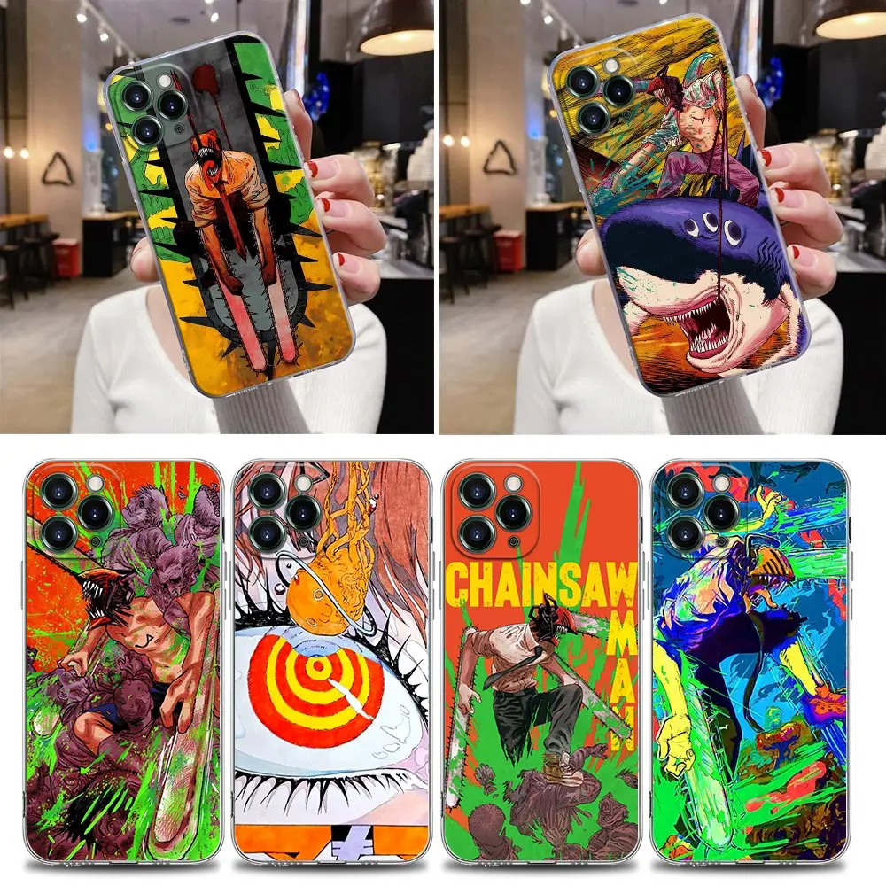 

Chainsaw Man Anime Clear Case For iPhone 16 15 14 13 12 11 Pro Max Mini Xs XR X 7 8 16 Plus 6 Soft Cover Cartoon Silicone Cases