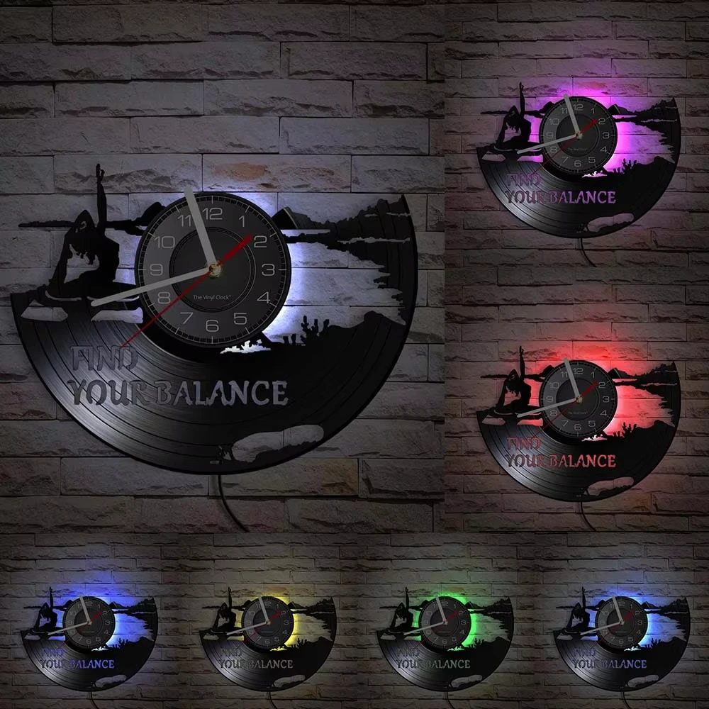 Yoga Wall Clock, Handmade Vinyl Record Silent Sweep Movement Wall Watch, Modern Wall Art Decor Home Gym Yoga Room, Creative Gift