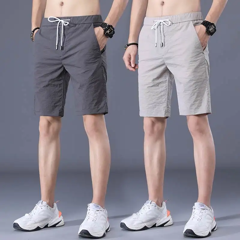 

Ultra-Thin Ice Silk Men's orts Qui-Dry Casual Five-Quarter Length Loose Fit Spor Air Conditioning Mid-Length Pants