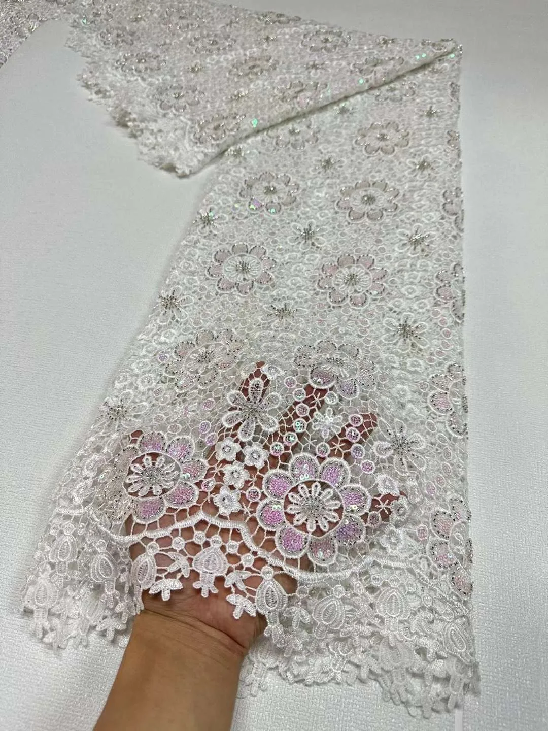 

High Quality Guipure Cord Water Soluble Lace White Nigeria Party Wedding Dress 2024 Fashion Women African French Sewing Material