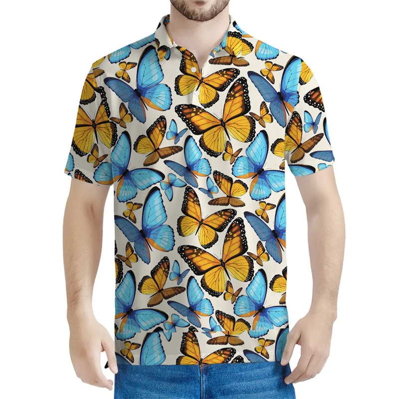 Colorful Butterfly 3d Print Polo Shirt For Men Summer Street Short Sleeves Loose T-Shirt Insect Pattern Tee Shirts Casual Tops