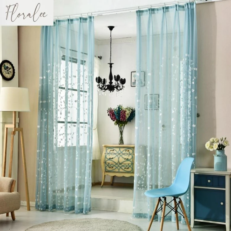 Flower Embroidered Window Screen Transparent Gauze CurtainsforLiving Room Bedroom Children's Room Gauze Sheer Curtain Tulle