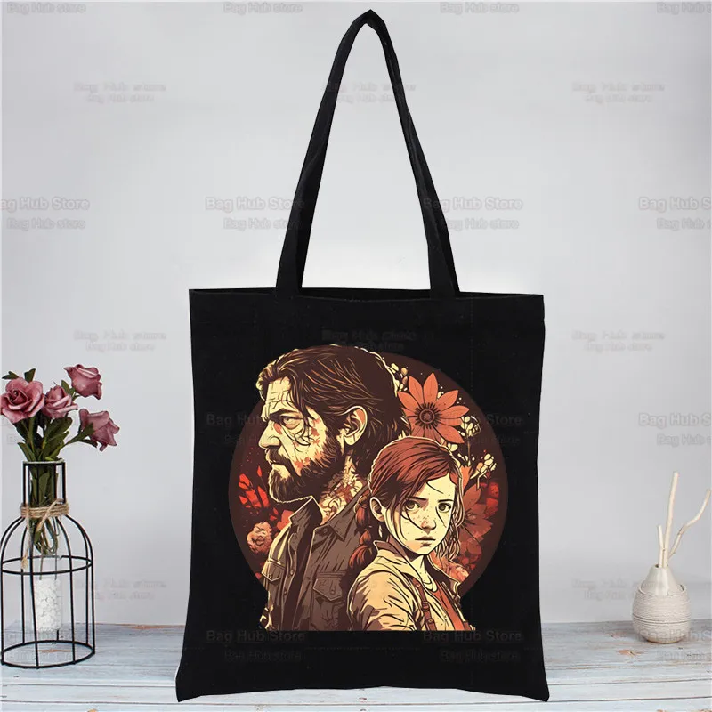 The Last of Us Ellie firefonlies tas tangan uniseks hitam tas jinjing kanvas kustom cetak penggunaan sehari-hari tas belanja kasual perjalanan dapat digunakan kembali