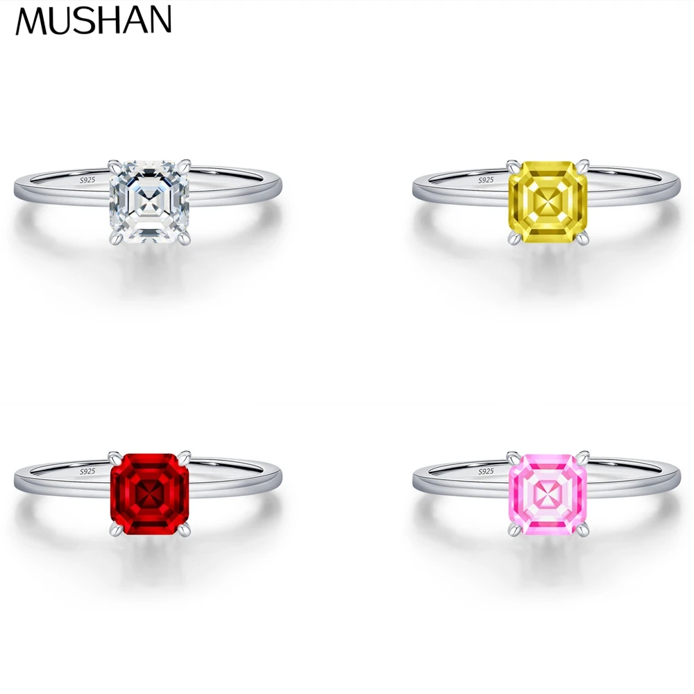 

MuShan Brand Jewelry 925 Sterling Silver Ring Lab Grown Ruby Heart Wedding Ring for Women 18K Gold Plated Anniversary Rings