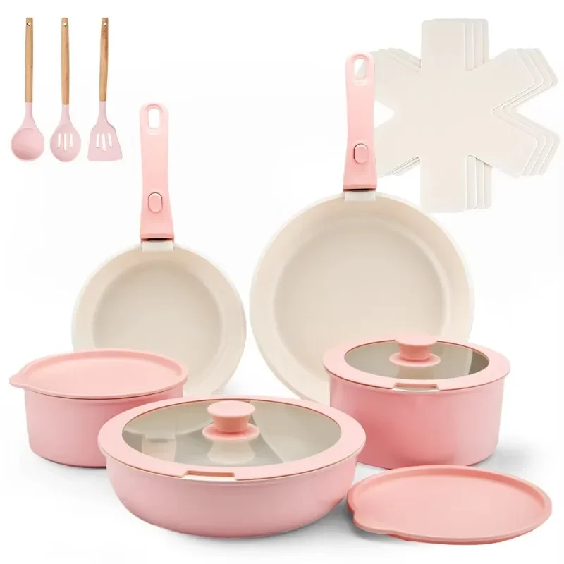 Pink Detachable Die-cast Aluminum Cookware Set for Household Non-stick Milk Pan Frying with Lid