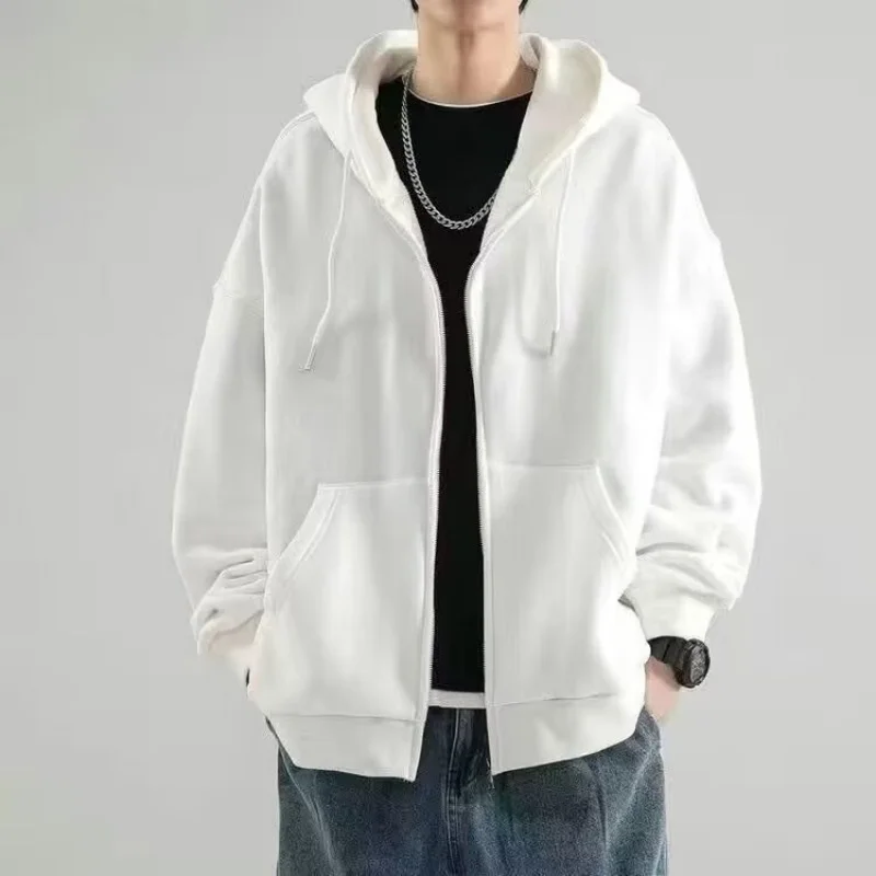 

Hooded loose hoodie men's spring and autumn new fashion brand casual zipper cardigan men's coat solid color