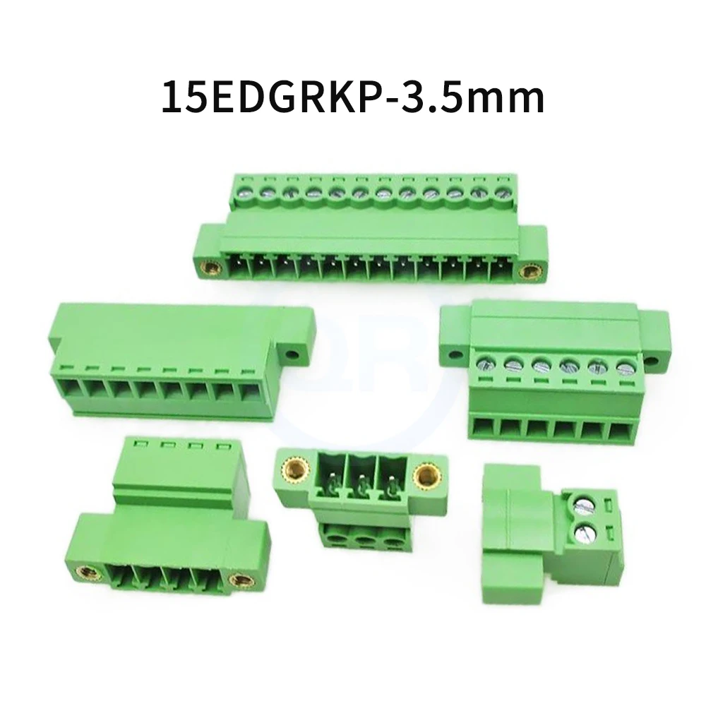 (5 Sets) KF 15EDGRKP 3.5mm Solderless Plug-In Terminal Block 2EDGRKP + 2EDGKM 3.5 with Ear Flange Male and Female Sleeves 2-24P