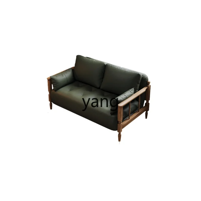 

LTT French retro leather sofa bed folding dual-purpose solid wood medium and antique small apartment living room multi-function