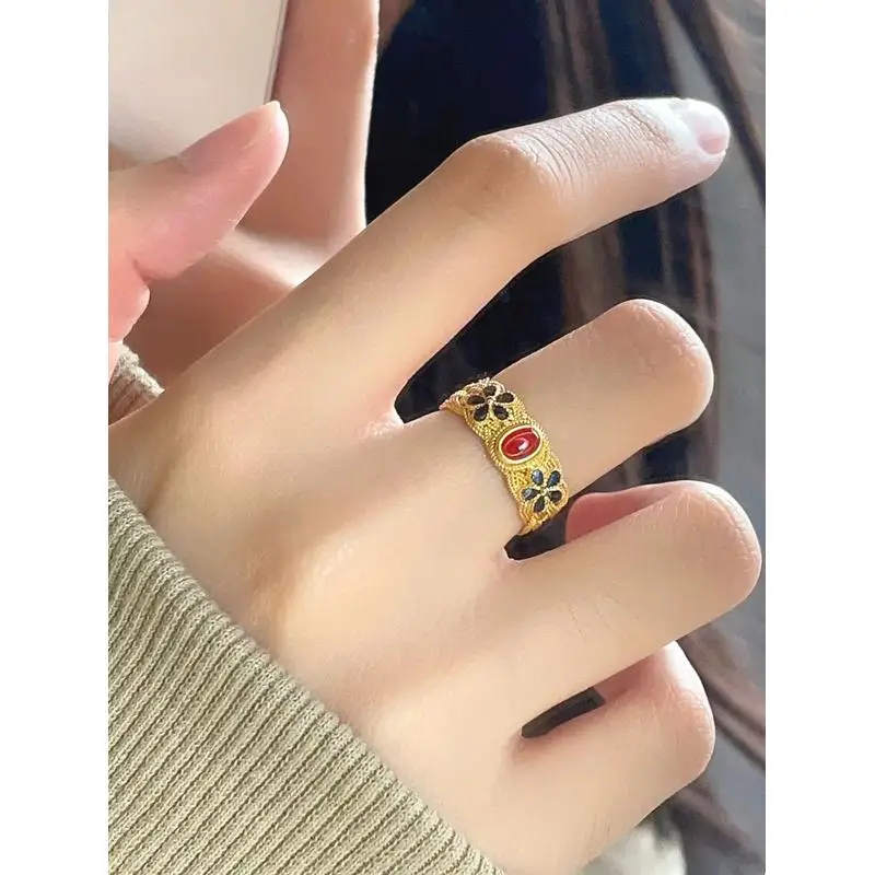 

Кольцо Ele Enamel Court Sle для женщин, уникальный дизайн, винтажное, роскошное, из титановой стали, широкое, для указательного пальца, модные ювелирные изделия