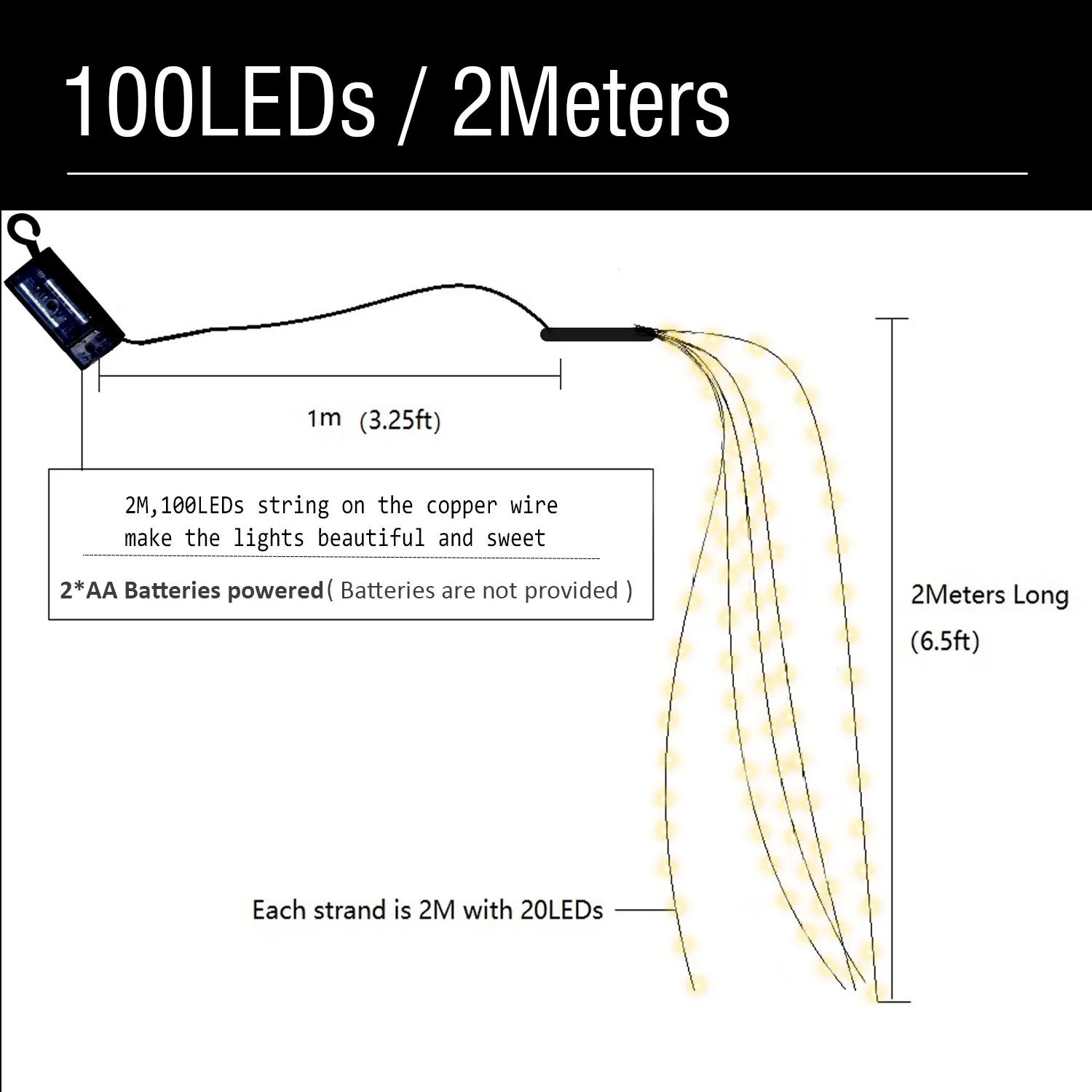 كابل أخضر أضواء شلال Led 2 متر 100 المصابيح 5 السواحل أضواء عيد الميلاد لشجرة عيد الميلاد حفل زفاف عطلة DIY بها بنفسك الديكور