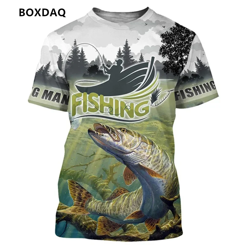 Erkek yaz balıkçılık desen t-shirt boy kısa kollu 3D balık baskı sokak tarzı erkek Tees 6XL artı boyutu rahat üstleri