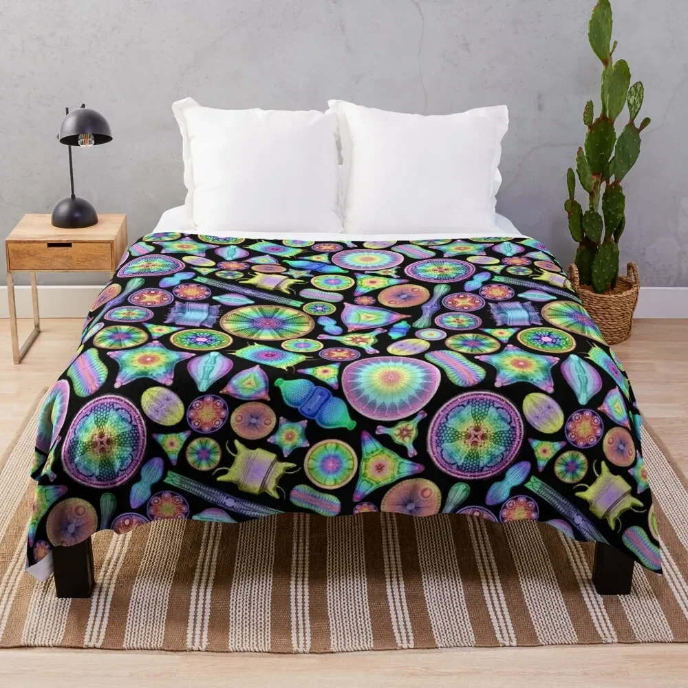 

Ernst Haeckel Rainbow Diatoms on Black Throw Blanket For Sofa Thin Luxury Throw Bed Soft Big Blankets