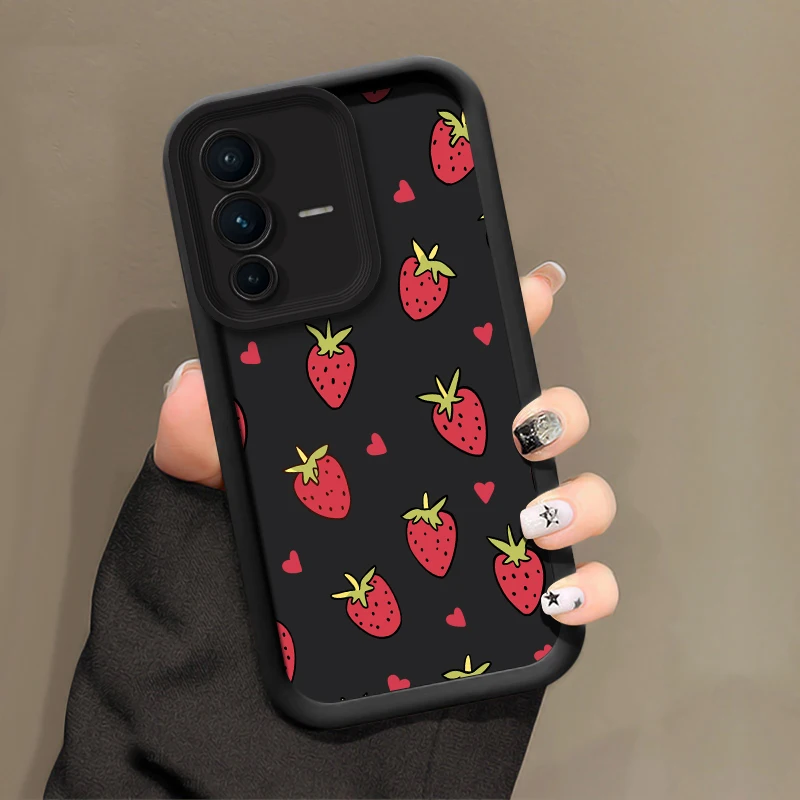 เคสโทรศัพท์ซิลิโคนนิ่มสำหรับ Vivo V50 V40 Pro V23E V60 V25 V30 SE V30E V27 V29E V27 Pro V25E ลายสตรอว์เบอร์รี่ส้ม