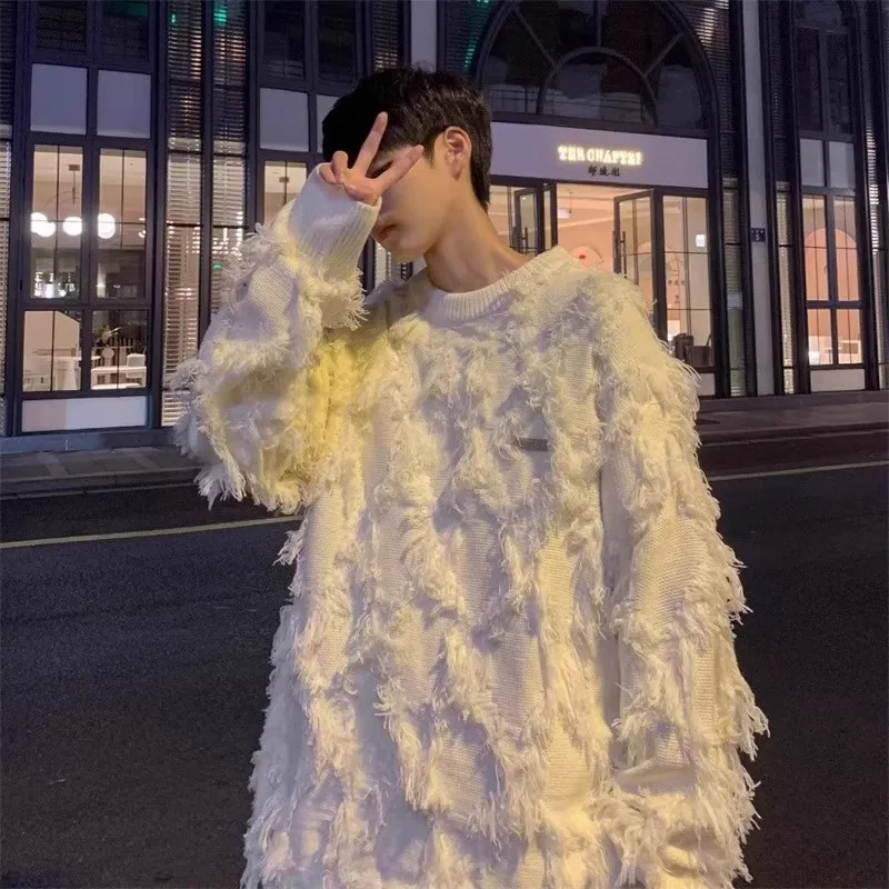 

Extra Large 300 Pou American Tassel Knitwear Men's Winter Trendy Lazy Sle High-End Retro Sweater Coat Casual Faion