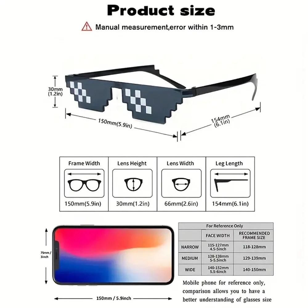 Mosaik Lustige Party Brille Festival Party Foto Requisiten Anime Pixel Brille Pixelated-Meme Gamer Dekor Bevorzugung Lustige Kreative Geschenke – Detail 1