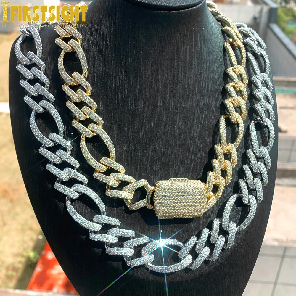 

Iced Out Big 19mm Big Heavy Cuban Chain Necklace For Men Micro Paved Cubic Zirconia Prong Figaro Chain Hip Hop Punk Jewelry