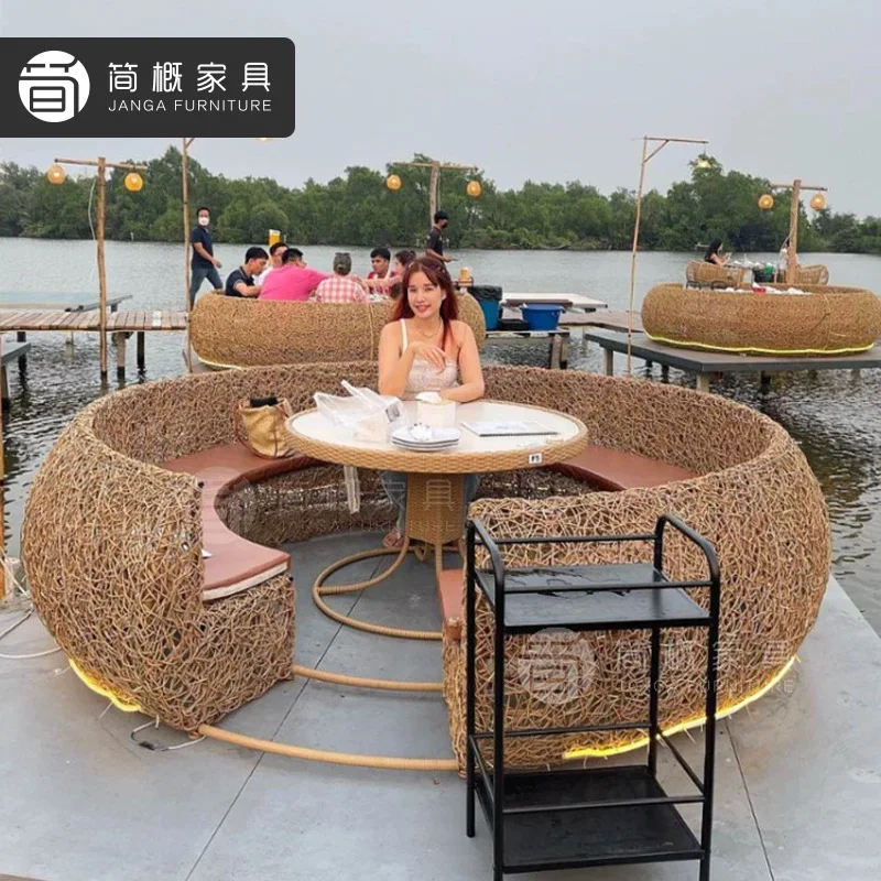 Holiday scenic spot floor-to-ceiling creative bird's nest modeling table and chair villa vacation card seat rattan weaving