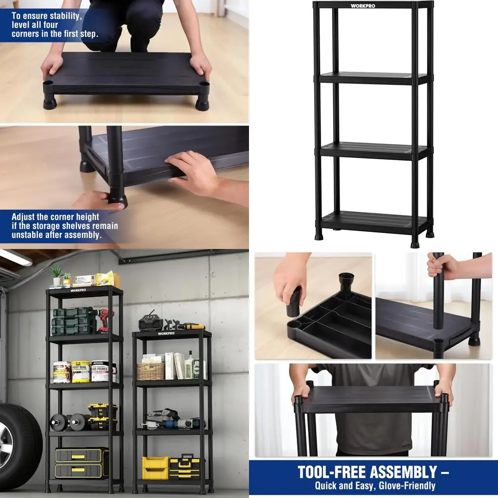 

4-Tier Heavy-Duty Plastic Shelving, 400lb Capacity, 51.4x23.9x12, for Home, Garage, Office, Pantry, Laundry, Easy Assembly, Blac
