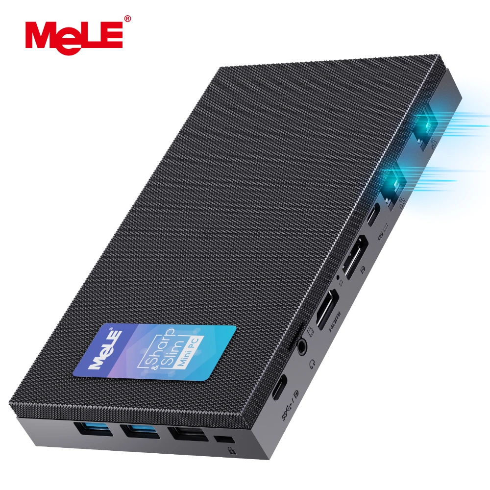 MeLE QuieterDL Fanless Mini PC N150 2.5Gb Dual LAN 8GB 256GB Small Computer USB-C 4K HDMI DP1.4 Triple Display