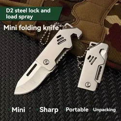 Cannon Portable Sharp Mini Folding Knife Stainless Steel Unboxing Cutting Knife D2 Steel Key Hanging Chain