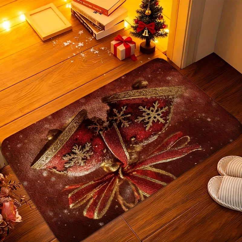 Frost Pine Tree & Gift Box Graphics,living room,entryway,porch,balcony Decoration,Non Slip Festive Holiday Decor rug