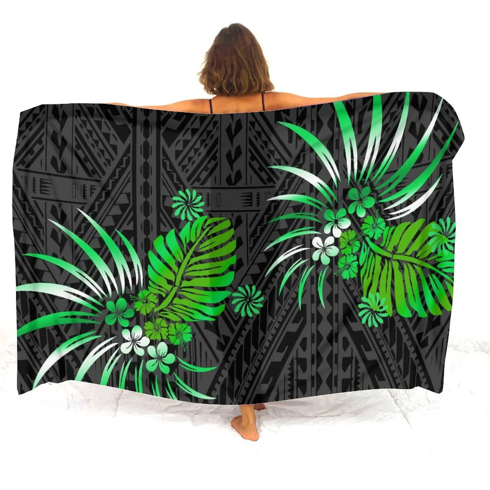 Polynesian Hibiscus Printed Women'S Sarong Elegant Windproof Shawl Light Apron Customizable Pattern
