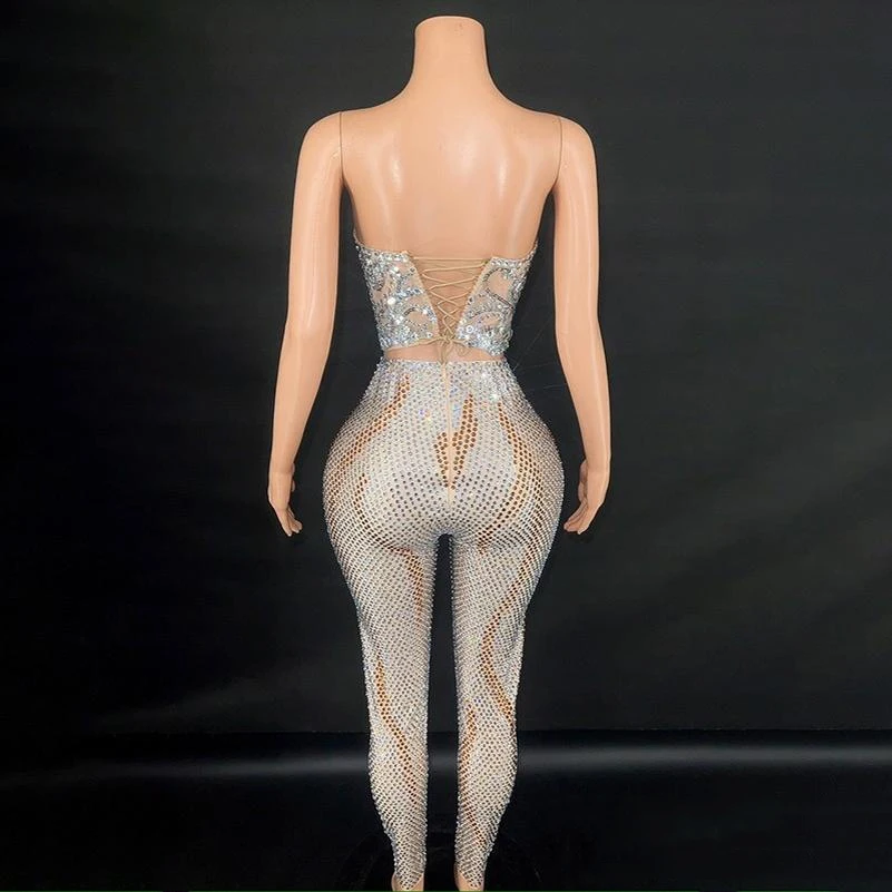 Tenue de danse de fête pour femme, haut et pantalon en biscuits complets, costume sexy en tricot, vêtements de réunion de scène, bar Dj Ds, XS9127