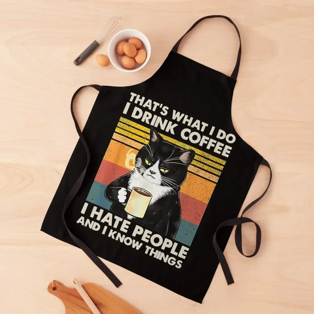 That's What I Do I Drink Coffee I Hate People And Know Things Cat Lover Gifts Apron Kitchen Apras Man Men's Kitchen Apron