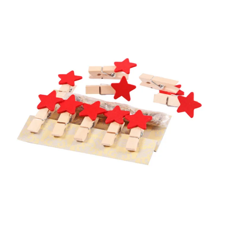 35x7mm 20pcs Wooden Colored Star Photo Clips Memo Paper Peg Clothespin Stationery Christmas Wedding Party Craft Home Decoration