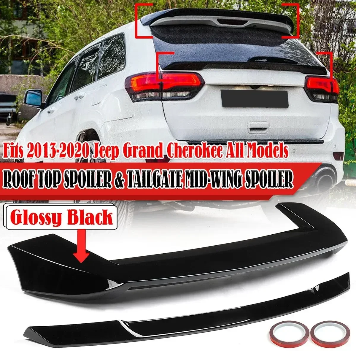 2pcs Car Rear Trunk Spoiler Lip Rear Roof Spoiler Wing For Jeep For Grand Cherokee 2013-2020 R Style Tail Gate Mid Wing Body Kit