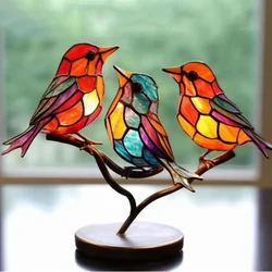 Stained Glass Birds on Branch Desktop Ornaments Double Sided Multicolor Birds Alloy Ornaments Bird Series Acrylic Decor Planar