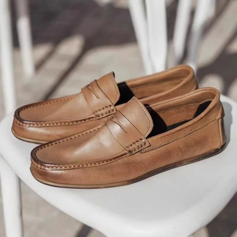 

Casual Men's oes Breathable Top Layer Cowhide Leather round Toe Rubber Sole Comfortable Faionable Summer oes