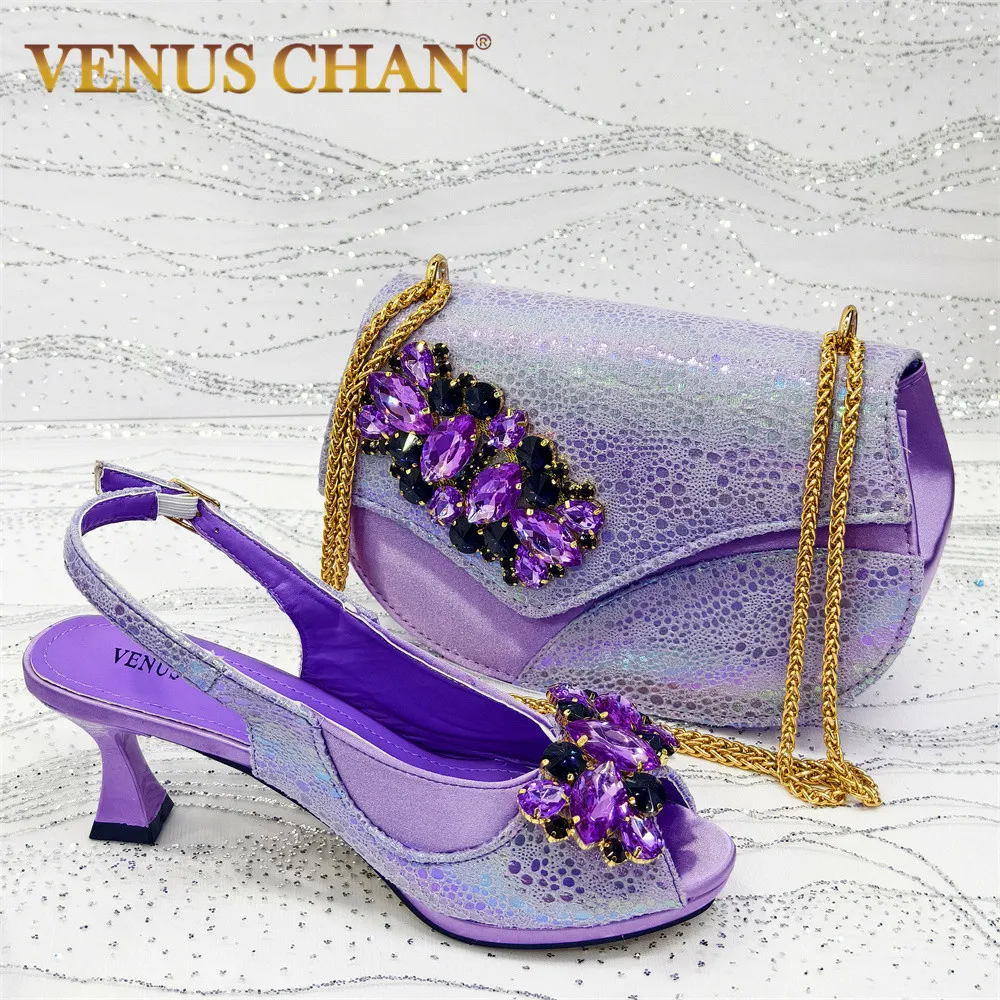 

Женские туфли на каблуке Venus Chan с открытым носком на 2025 год, элегантные вечерние туфли-лодочки с бриллиантами Taro Purpler, итальянская обувь и сумки, соответствующий комплект