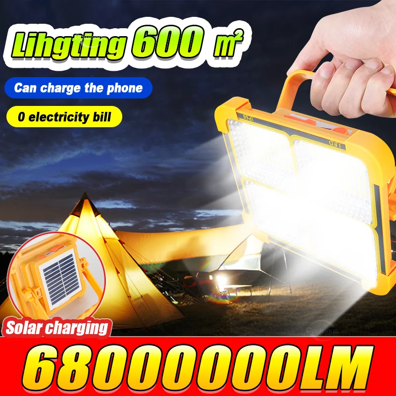 2026 NEW 68000000LM Portable Solar Lamp Bright Hanging Tent Light Emergency Night Lantern Rechargeable Outdoor Searchlight