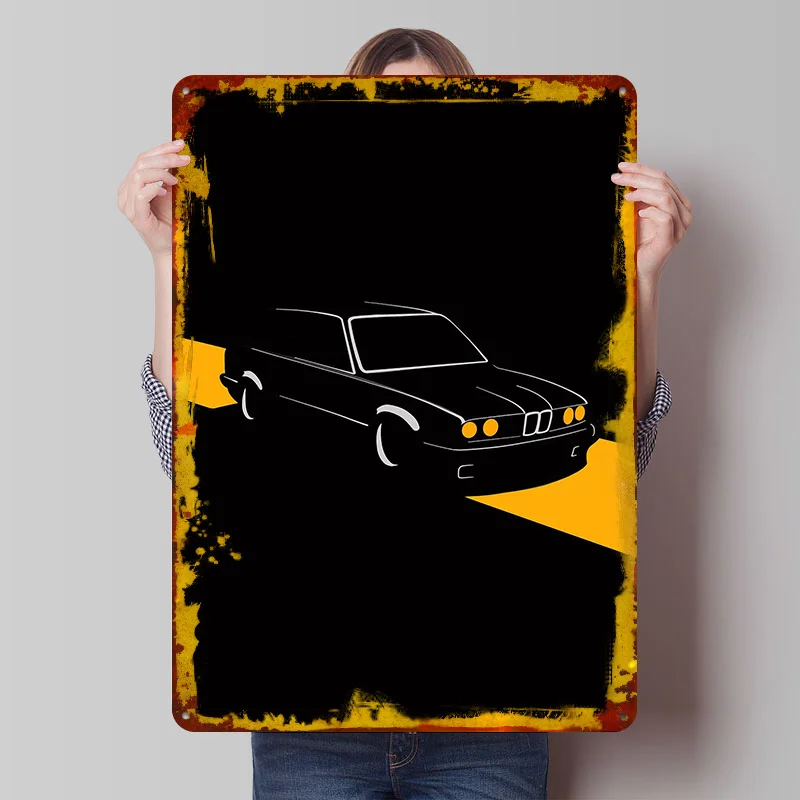 Sport-Motiv auf Schwarzem Hintergrund Auto-Poster Individualisierte Vintage Metallschilder Wandkunst Retro Blechschild für Garage Heim-Dekoration Zimmer