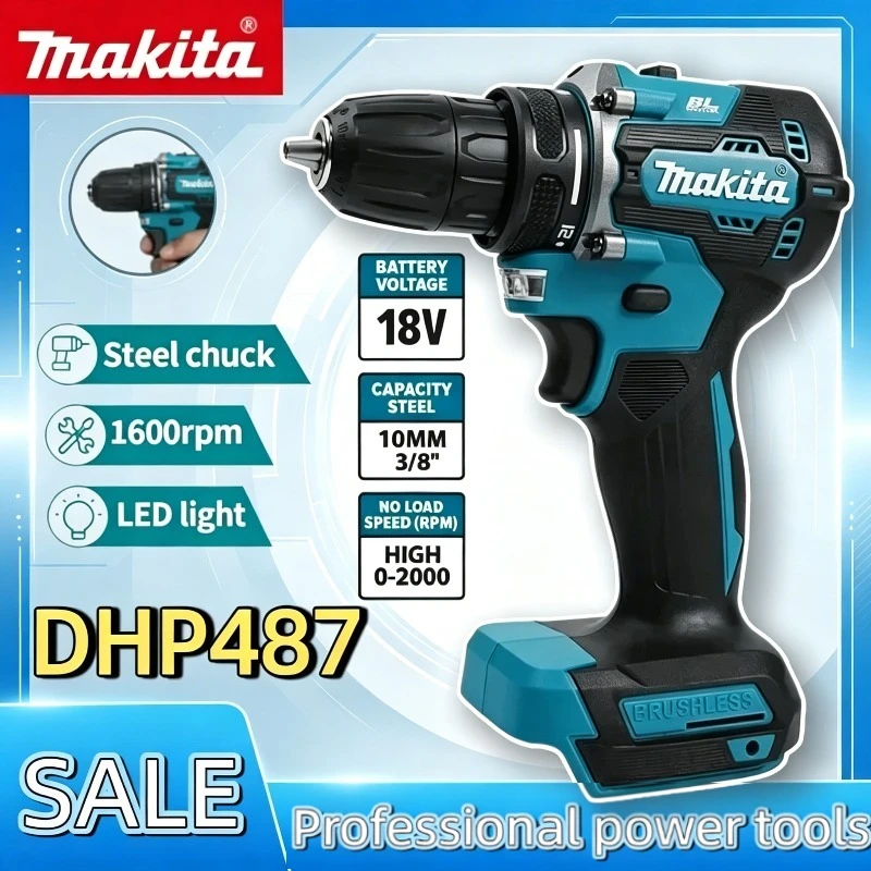 

Аккумуляторная дрель-шуруповерт Makita DHP487, бесщеточный электрический ударный шуруповерт, перезаряжаемый электроинструмент для аккумулятора Makita 18 В