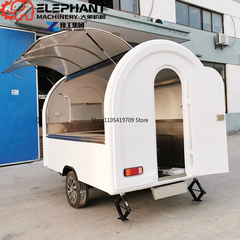 Commercial Round Trailer Mobile Food Truck, Curved Snack Bar Catering Cart For Street Vending