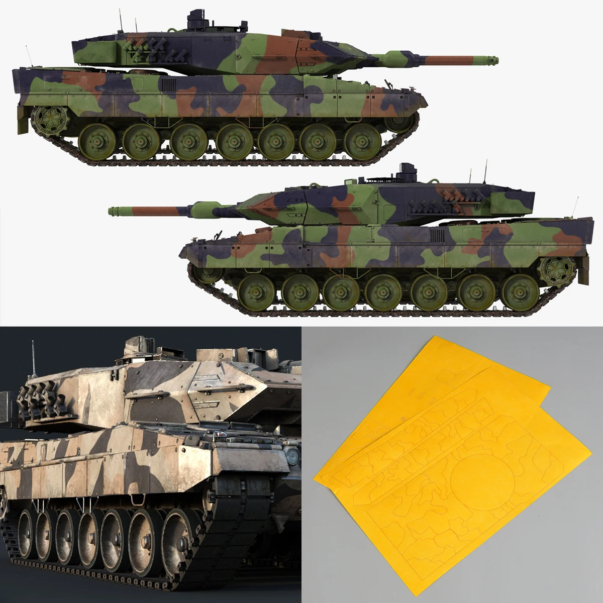 Airbrush Spray Board Stencil Tools Camouflage Painting Masking Tape for Scale Model Kit Leopard 2A7 1A4 1/35