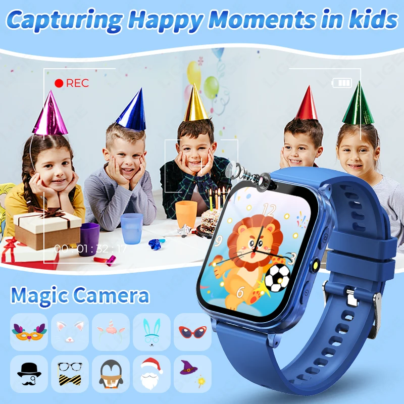 2025 어린이를위한 새로운 스마트 시계 어린이 게임 시계 패션 스포츠 팔찌 카메라 사진 찍기 비디오 음악 재생 소녀 소년 선물