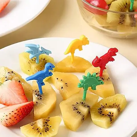 10Pcs Dinosaur Cartoon Fruit Fork Toothpicks Cute Cupcake Top Decorations Food Appetizer Bento Box Accessories Cocktail Picks