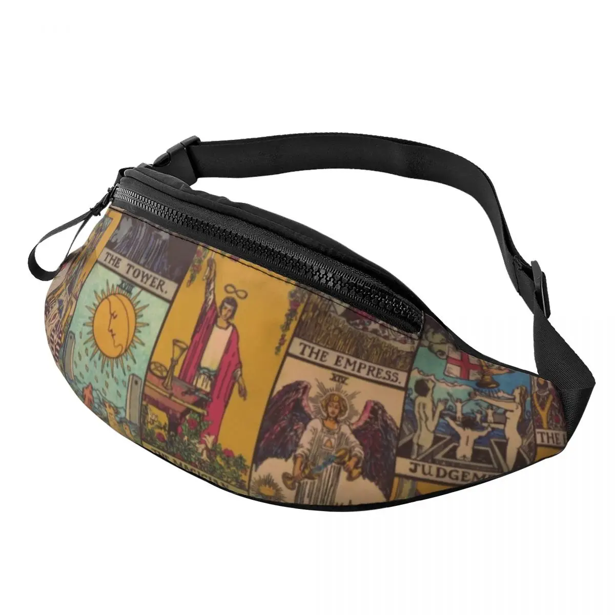 

Custom The Major Arcana Of Tarot Patchwork Fanny Pack for Cycling Camping Men Women Witch Crossbody Waist Bag Phone Money Pouch