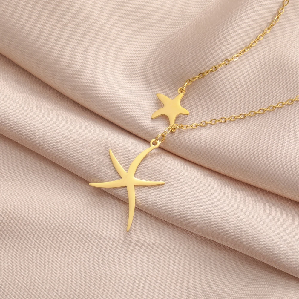 Cazador Starfish Pendant Necklace for Women Girls 2024 Jewelry Stainless Steel Choker Summer Bohemian Birthday Gift Wholesale