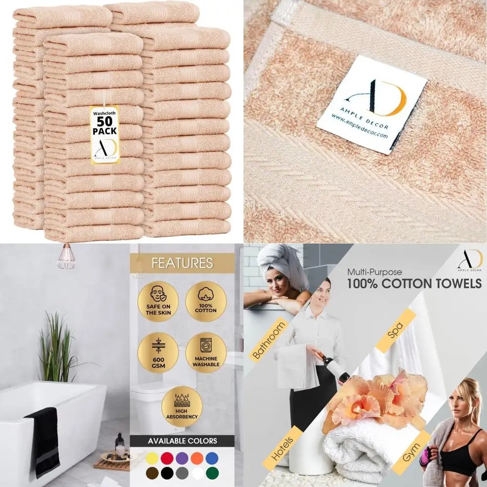 

Хлопковые мочалки, 50 шт., 12x12 дюймов, 100% мягкие впитывающие полотенца, сертифицирован Oeko-Tex, многоразовые, высокий GSM, варианты полотенец для лица