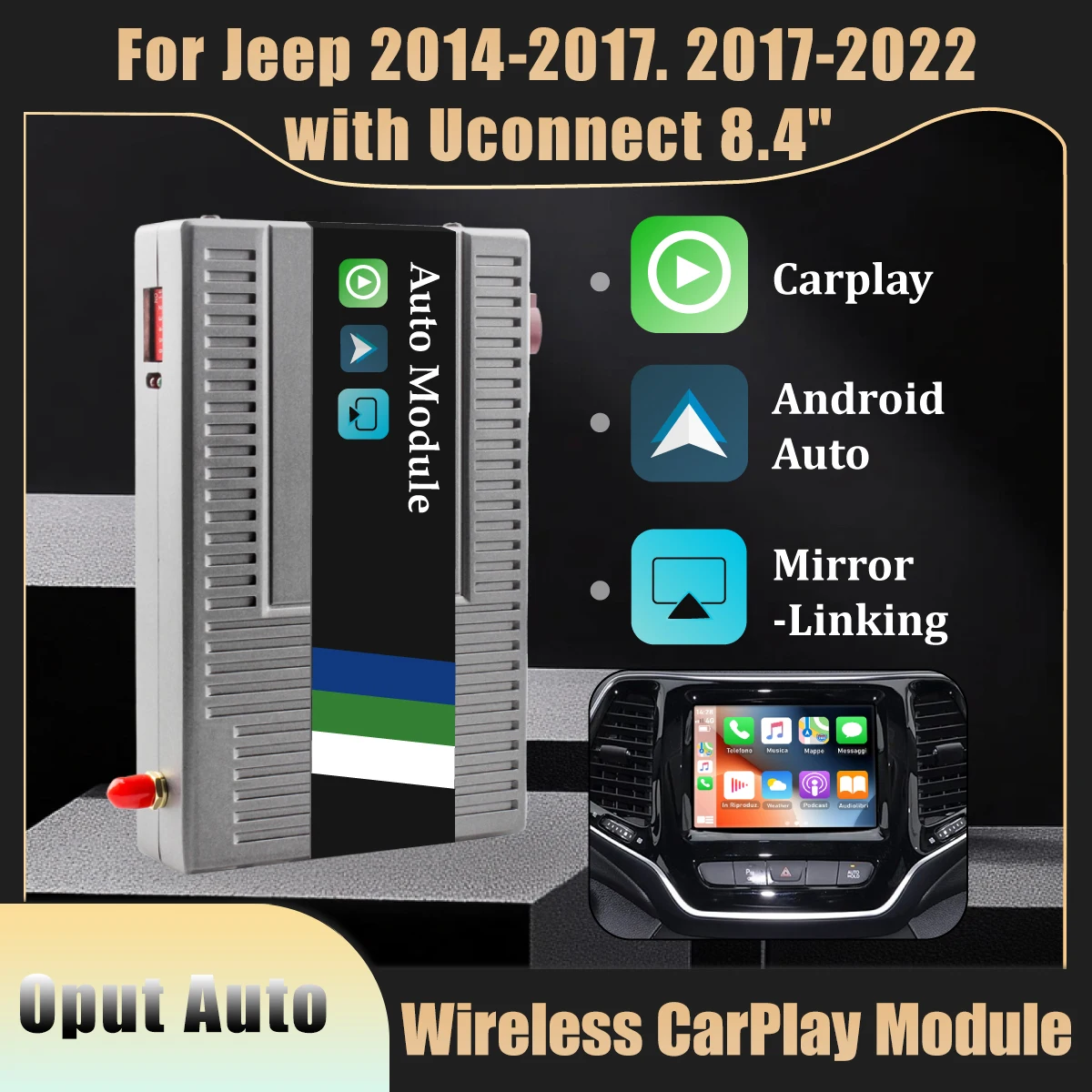 

Wireless Car play Module Apple Android For Jeep Grand Cherokee XJ KL Wrangler Compass Commander Uconnect 8.4in