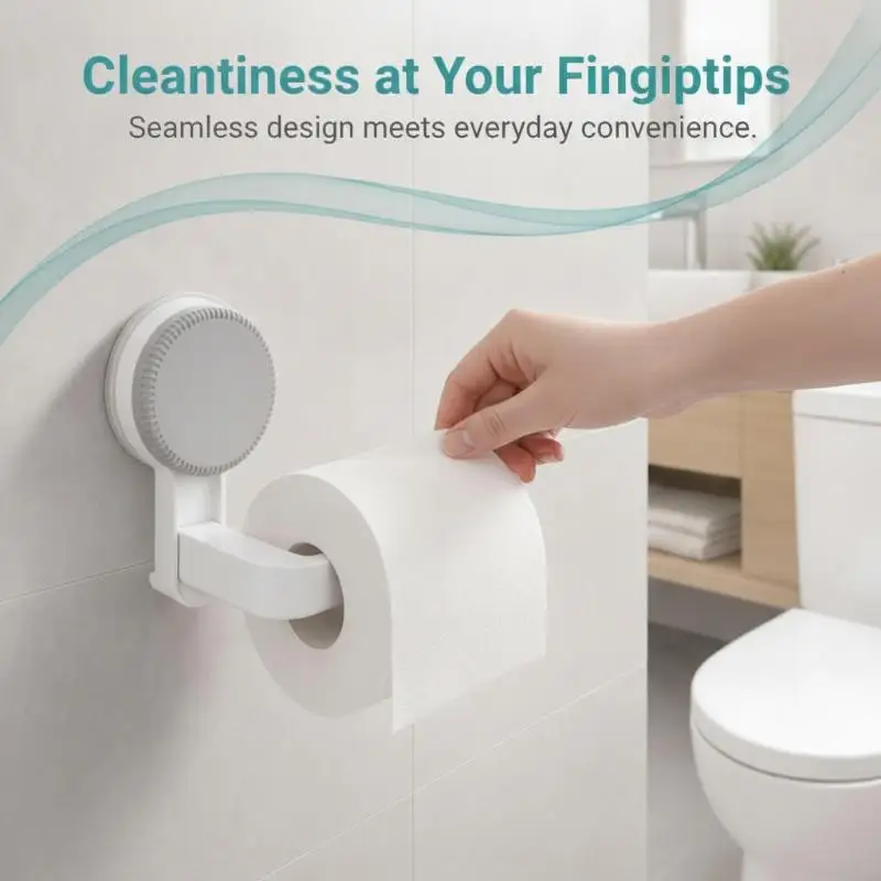Suction Cup Toilet Tissue Holder No Drilling Self Adhesive Towel Roll Dispenser for Bathroom Kitchen Organization