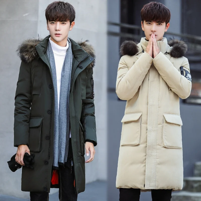 Winter Coat Men's Thicken Warm Mid-length Down Jacket Men Korean Hooded Man Coat Oversize Jaqueta Inverno Masculina