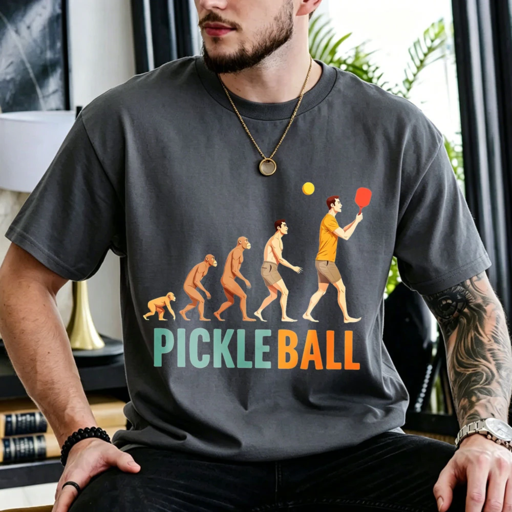 Human Evolution Pickleball Graphic T Shirt Vintage Evolution Monkey To Player Print Cotton  Funny Sport Tops for Pickleball Fans