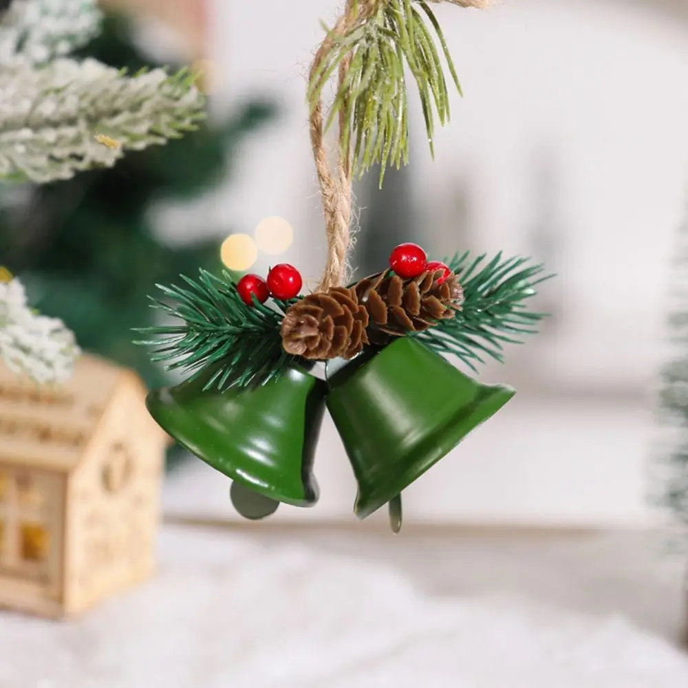 الحديد عيد الميلاد جرس قلادة مزدوجة القرن متعدد الألوان شجرة عيد الميلاد المعلقات يدويا التوت يترك زينة شجرة عيد الميلاد